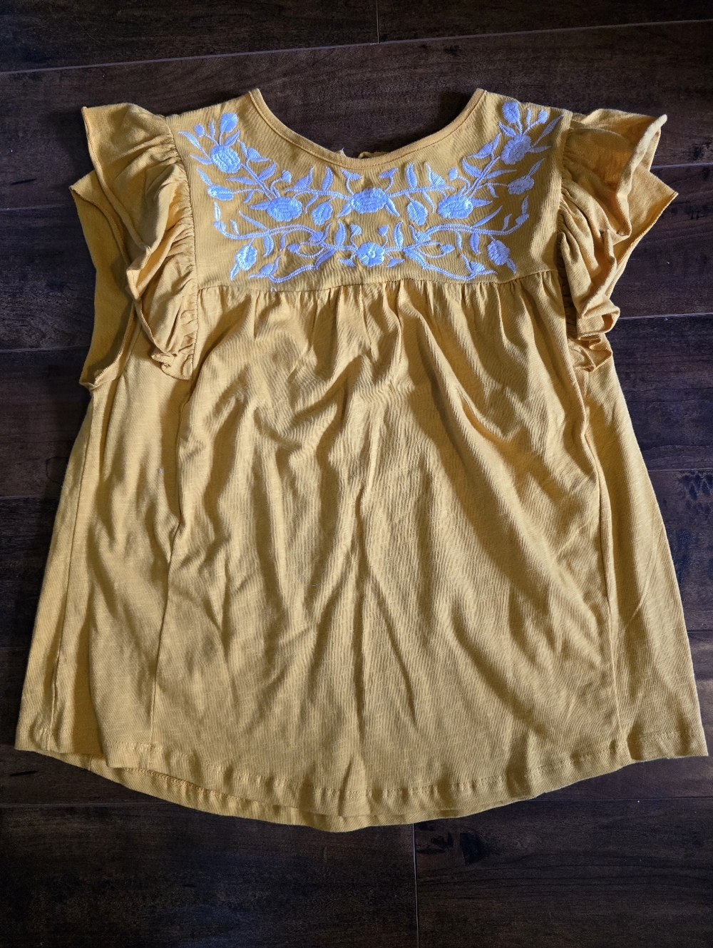 BOGO Faith & Zoe Yellow Embroidered Flutter Sleeve Top